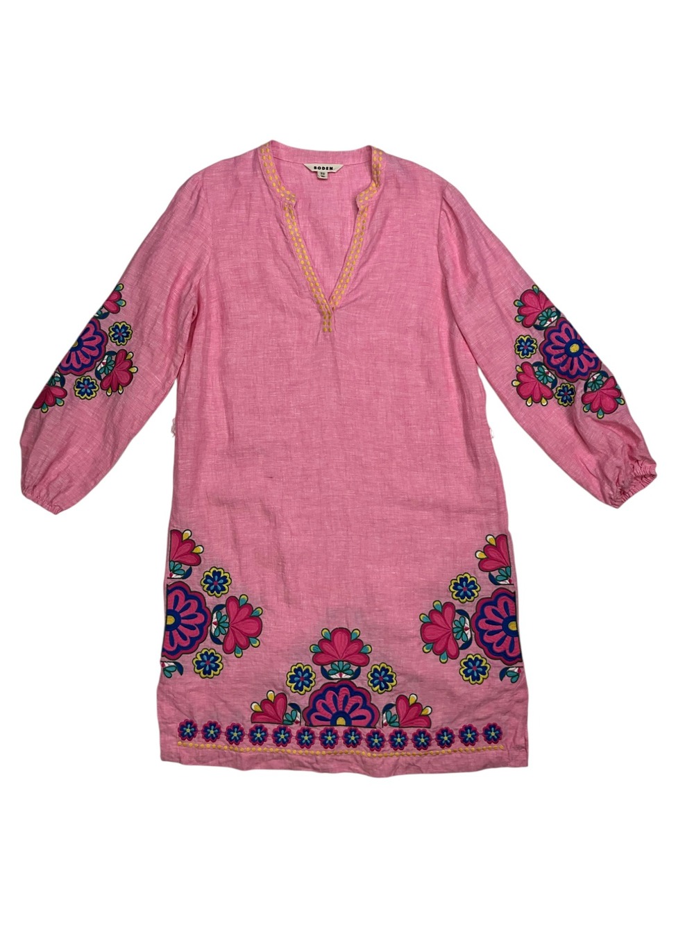 Boden Cleo Linen Dress 12L Pink Floral Embroidered Resortwear MISSING BELT - Picture 16 of 16